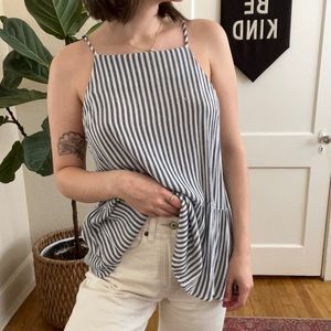 Blue & White Striped Peplum Cami Top
